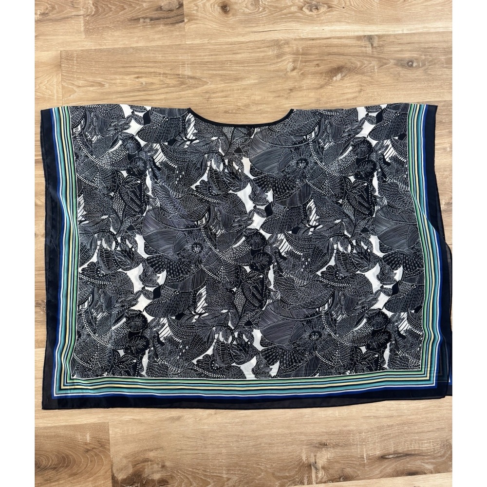 Talbots Women's Floral  Blouse  Scarf Top Poncho Kimono Handkerchief Size L/xl - Picture 5 of 6